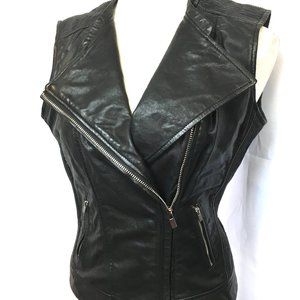 LaMarque Lauren Moto Biker Asymmetrical Leather Vest Sml